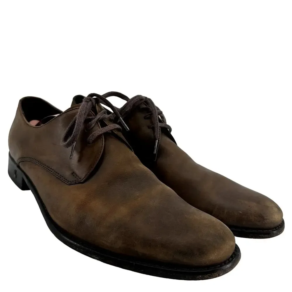 John Varvatos Oxford Dress Shoes Lace Up Heeled Leather Formal Brown 9.5M